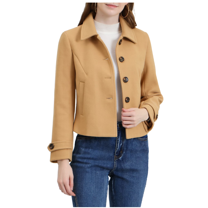 Women's Short Peacoat Turn Down Collar Single